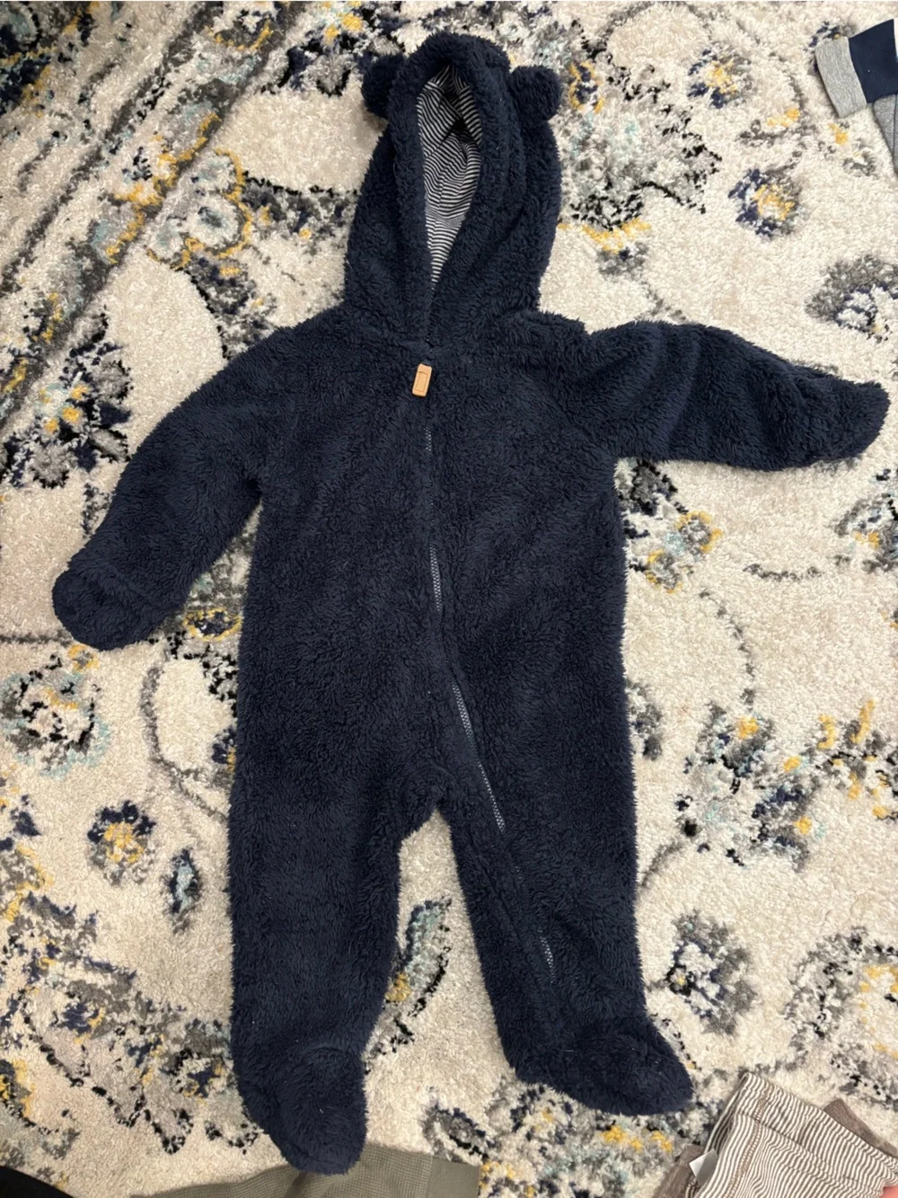 9 month Boys Navy Hooded Fleece Onesie